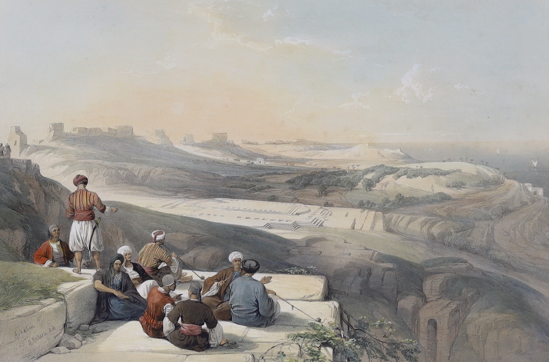 David Roberts (Scottish, 1796-1864), colour lithograph, 'Askelon', publ. F.G. Moon, 1st October 1842, 33 x 48cm